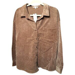 No Comment Womens Corduroy Button-Up Long Sleeve sweatshirt Western Brown XLarge